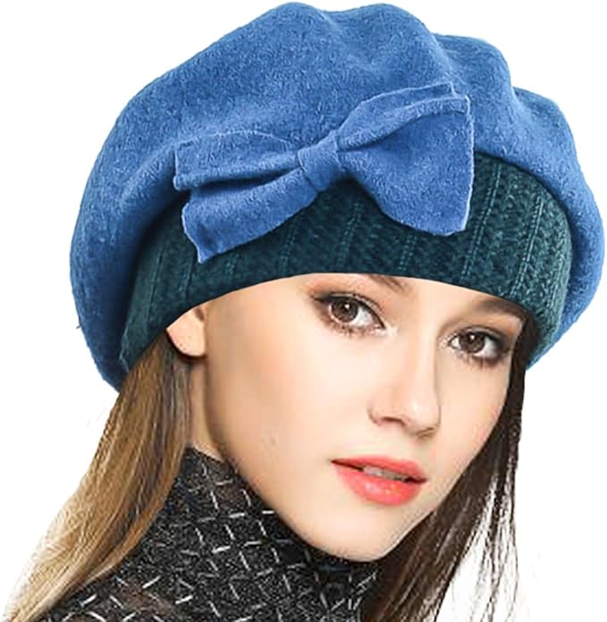VECRY Lady French Beret 100% Wool Beret Floral Dress Beanie Winter Hat