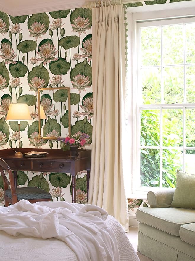 Orainege Floral Wallpaper Peel and Stick Floral Contact Paper Boho 16.9inx196.8in Lotus Flower Wallpaper Removable Self Adhesive Wall Paper for Bedroom Cabinets Decorative