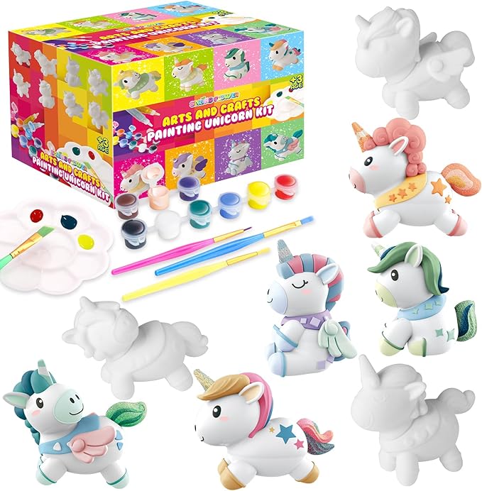 SpringFlower Unicorn Gift Toys for 3 4 5 6 7 8 Years Old Girls - Girls Arts and Crafts Painting kit Including 8 Cute Looking Unicorn Figures, DIY Creative Christmas Gift for Kids