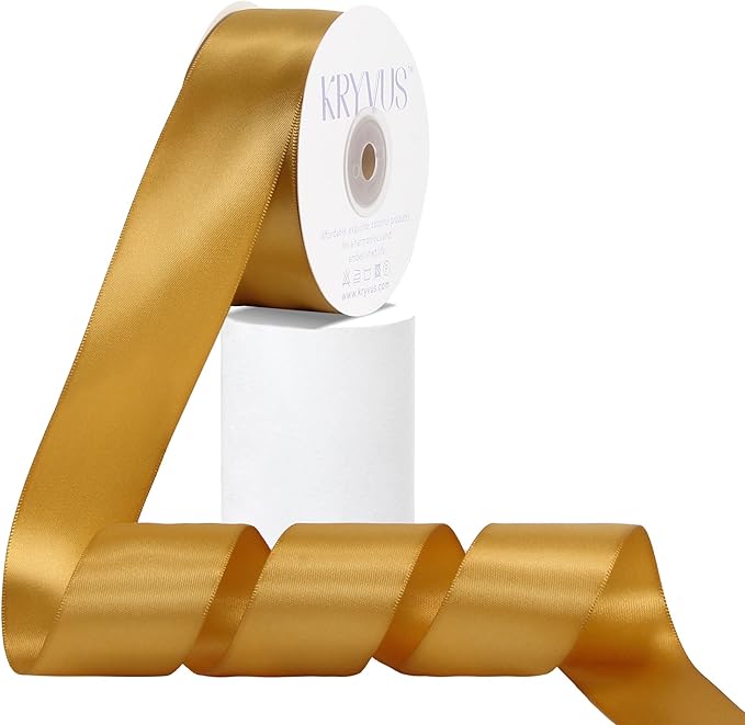 Old Gold Satin Ribbon, Double Faced 1-1/2 Inch X 25 Yards Old Gold Ribbon, Premium Satin Ribbons for Gift Wrapping, Crafts, Hair Bow Making, Sewing, Flower Bouquet, Wedding Party Decor