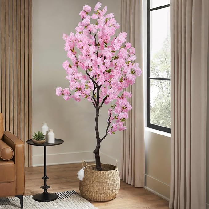 Artificial Pink Cherry Blossom Tree 7 FT Faux Flower Tree,Cherry Blossom Tree Indoor for Home Decor