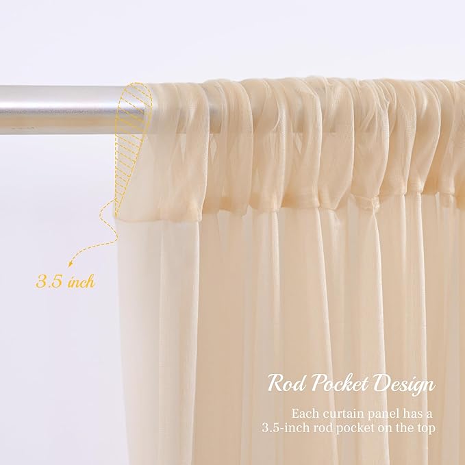 20x10ft Champagne Tulle Backdrop Curtain with Lights String for Parites, Sheer Backdrop Curtains for Wedding Baby Shower Birthday Party Photo Shoot Decorations