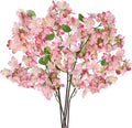 DILATATA Artificial Cherry Blossom Flowers 5 Pcs Silk Cherry Blossom Stems 22 Inch Long Stems Faux Silk Peach Flowers for Tall Vase Spring Decor Wedding Party Home Table Arrangement - Pink