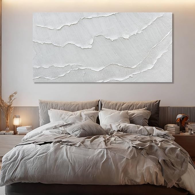 WINKAILIN Large White Abstract Textured Canvas Wall Art 73x147 Oversized Minimalist Painting Modern Artwork for Living Room Bedroom Office Décor