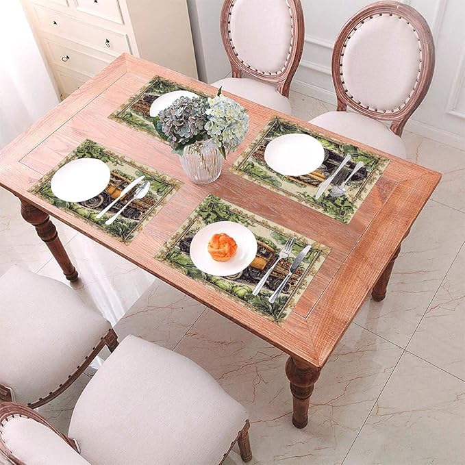 PVC Placemats Set of 6 Wipeable Table Mats Washable Heat Resistant Non Slip Vinyl Dining Table Mat for Kitchen Indoor Outdoor Patio Farmhouse Place Mats Retro Fall Truck Decorative