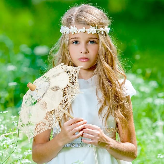 Bride Lace Parasol Umbrella 9.8 Inch Embroidered Cotton Wedding Photography Prop and Decorative Accessory for Bridal Ceremonies