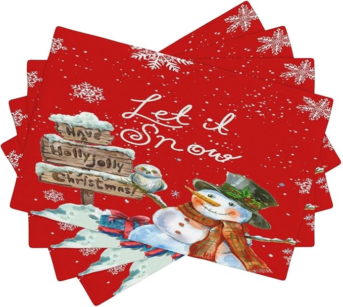 Santa Claus Placemats Red Country Farmhouse Winter Christmas Snowflake Cute Snowman Placemats Table Kitchen Dining Party 12x18 Inch Set of 6