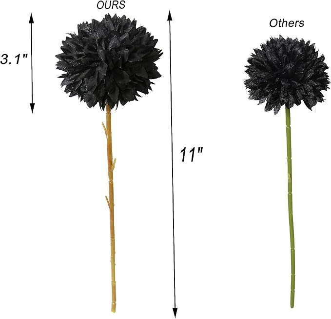 Tinsow 12 Pcs Faux Ball Chrysanthemum Bouquet Black Flowers for Home Halloween Party Fall Harvest Festival Decoration (Black, 12)