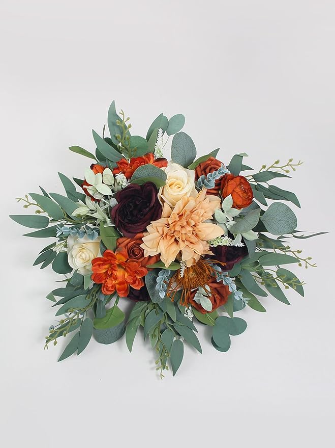 Rinlong Fall Wedding Bouquets for Bride Burnt Orange Bridal Bouquet for Wedding Terracotta Bouquets Boho Artificial Flowers