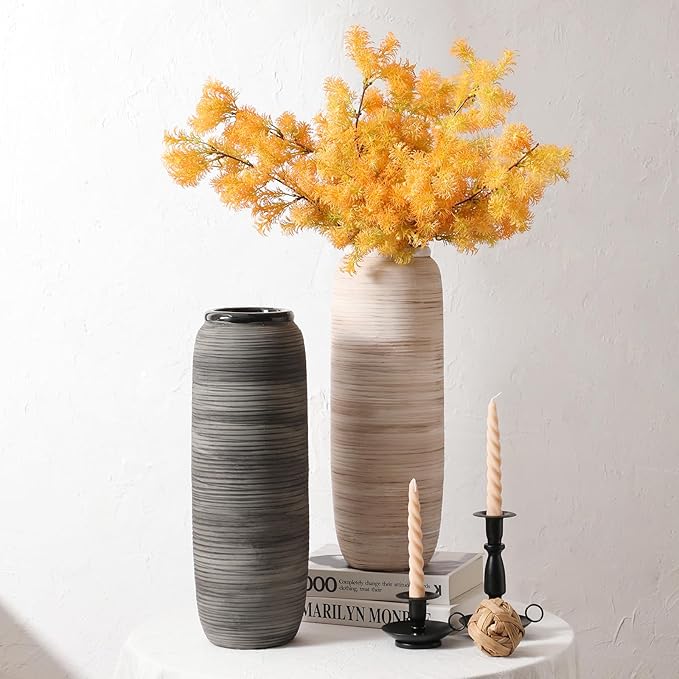 ALMA White Tall Vase for Floor, 18'' Extra Large Vase for Pampas Grass Dried Flower Bouquet, Big Ceramic Rustic Vases for Home Decor, Living Room Floor, Mantel Decoration