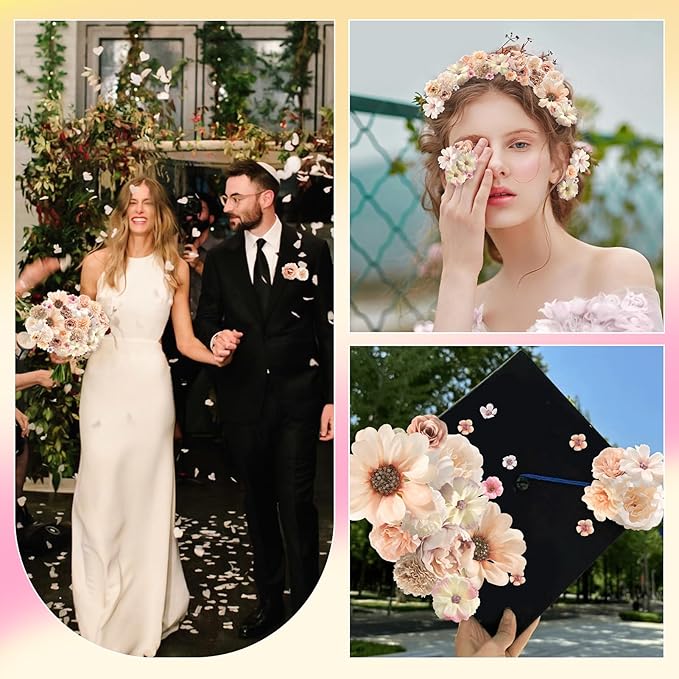 Faux Flower Heads Mini Champagne Artificial Flower Heads Fake Peony Daisy Rose Flowers Multicolor Small Silk Daisy Flower Heads for Craft Garland Wedding Party DIY Home Decoration,2-4 cm