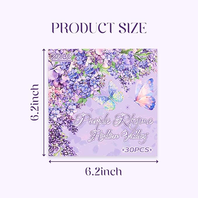 Floral Stickers Set,30 Sheets Purple Waterproof PET Clear Flower Stickers for Scrapbooking Journaling Bullet Journal Junk Journal Supplies