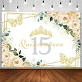 Sendy 7x5ft Quinceañera Backdrop Mis Quince 15 Anos Birthday Party Decorations Supplies Girl Princess White Floral Gold Crown Butterfly Photography Background Banner Photo Booth Studio Props Vinyl