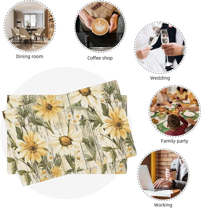 Placemats 4 pcs Daisy Double-Layer Imitation Linen Place Mats Non-Slip Heat-Resistant Tablemats for Home Restaurant Hotel 18×12 Inch