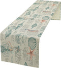 Starfish Table Runner,Seashells Beach Coastal Nautical Sailboat Jellyfish Vintage Hand Drawn Burlap for Hotel Indoors Outdoor Dining Room Kitchen Table Decor, 13x70in