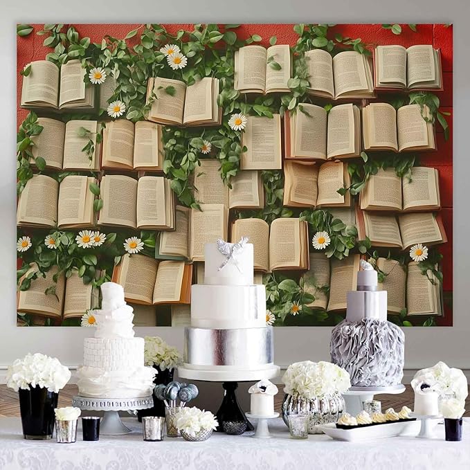7x5ft Floral Book Backdrop Vintage Bookshelf Backdrop Books Flowers Wall Photography Background Girls Party Decorations Kids Newborn Birthday Baby Shower Photo Studio Props KUBYW006
