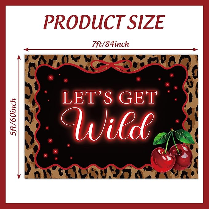 Whaline Let's Get Wild Backdrop 7 x 5 Ft Photography Background Banner Leopard Print Cherry Photo Prop for Jungle Safari Animal Birthday Bachelorette Party Decor