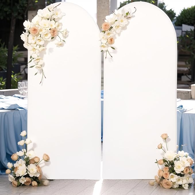 7.2FT Ivory Arch Cover - Polyester Fitted Wedding Arch Stand Covers Round Top Chiara Arch Backdrop Cover for Birthday Party Banquet Photo Background Decoration