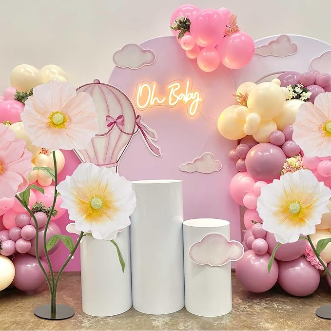 B-COOL Artificial Giant Flowers for Wedding Decoration: 5.58 ft White Champagne Huge Flowers Pink Large Paper Flower Faux Floral for Party Reception Arrangements Background Decor