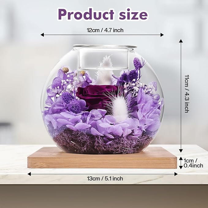 Christmas Birthday Gifts for Women Preserved Roses in Glass Dome with Scented - Romantic Preserved Flower for Women, Girlfriend, Wife, Mom, Grandma, Sister, Her-Purple