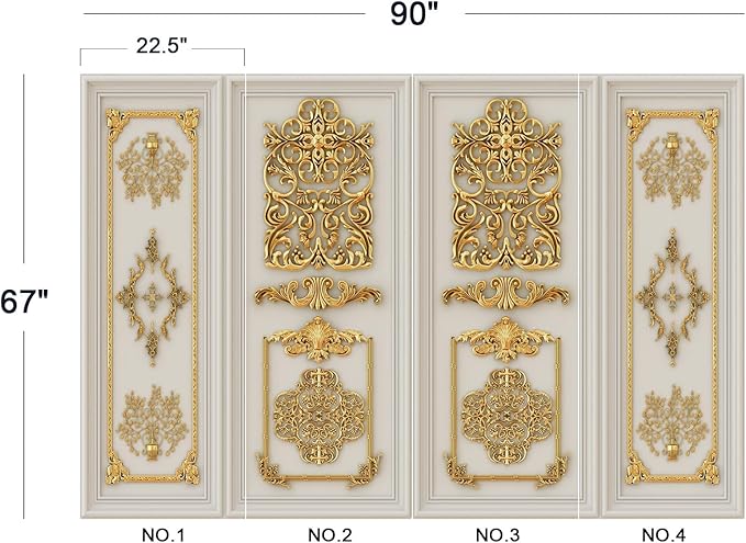 Eierme-Interior Walls with Golden Relief Patterns Mural Wallpaper Peel and Stick 90" x 67"