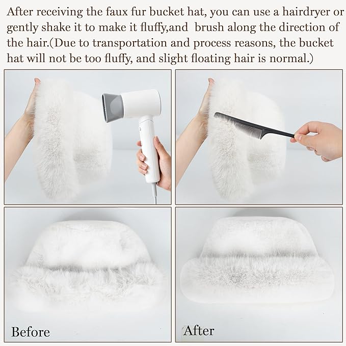 Fuzzy Bucket Hats for Woman Fur Winter Hat Fluffy Warmer Fisherman Cap
