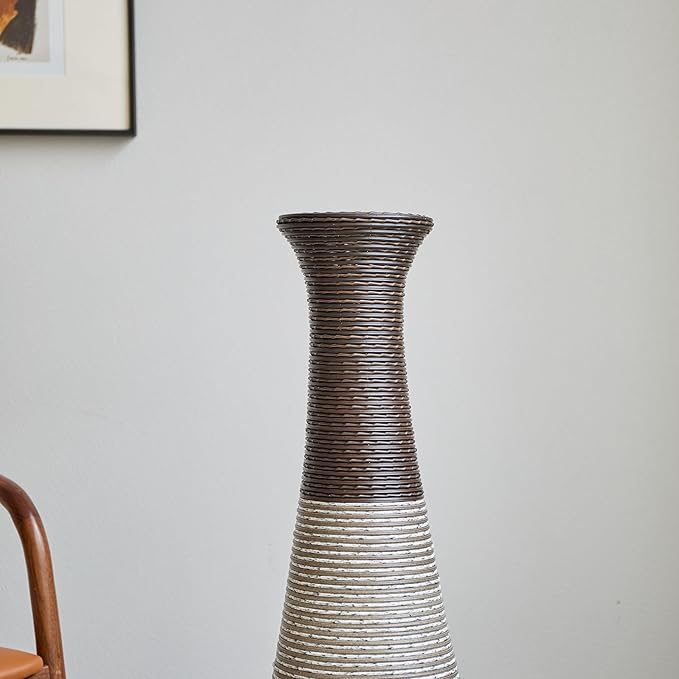 Large Hand-Woven Bamboo Floor Vase, Tall Home Decor Floor Vase for Fake Flower Dried, Flower Holder for Living Room, Bedroom, Dining Room, Entryway, Hallway