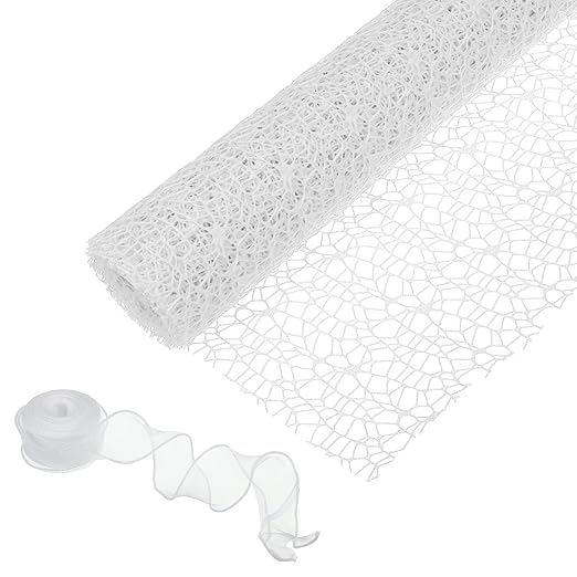 PATIKIL Flower Wrapping Mesh Paper, 15ft Floral Bouquet Craft Packaging Hollow Net Yarn with Ribbon for Flowers Gift Packaging, White