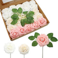 Artificial Flowers Realistic Roses, Real Looking Fake Roses with Stem for DIY Wedding Bouquets Centerpieces Bridal Shower Party Home Romantic Decorations (White/Cream/Light Pink, Regular 3" - 200pcs)