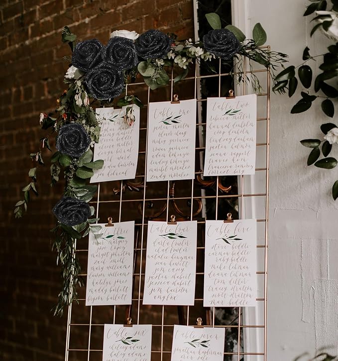 Black Glitter Roses,50PCS Fake Roses 2.76" Foam Flowers Artificial Roses Artificial Flowers for Wedding Christmas DIY Wreath Home Table Floral Arrangement(Black)