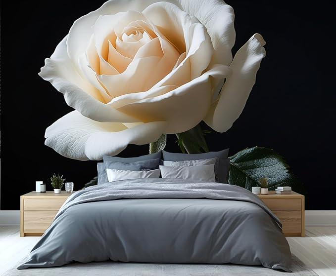 White Rose Wall Mural, Romantic White Rose 3D Wall Murals, Simple Elegant Flowers Wallpaper Mural, for Living Room Bedroom Large Wallpaper Indoor Decor 78.7" W x55.1 H