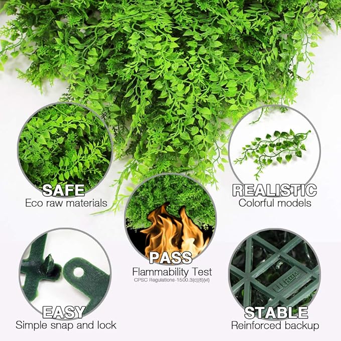 ULAND Artificial Hedges Panels, Topiary Fence Screening, Faux Greenery Grass Backdrop, Outdoor Privacy Wall Garden Fence Decoration, Pack of 12pcs 20"x20"
