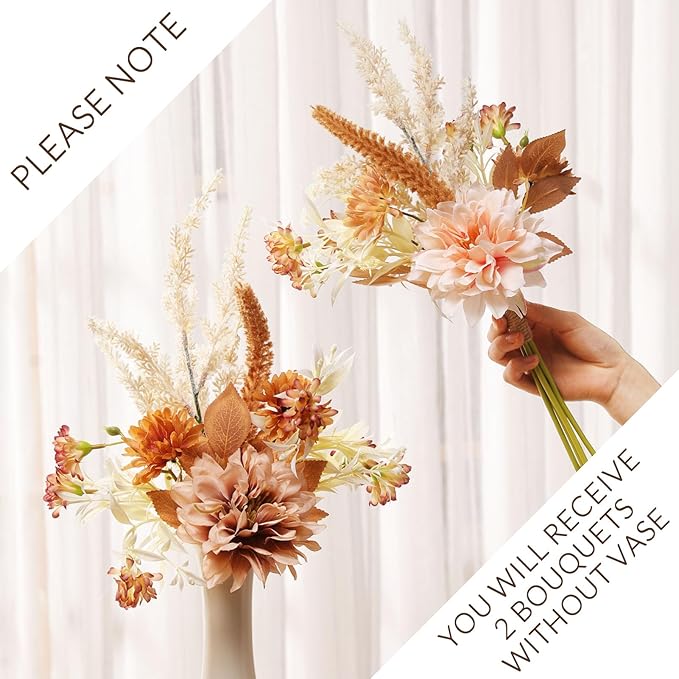 Fake Flower Bouquet, Faux Flower Arrangement for Decorating Kitchens, Bedrooms, Bathrooms, Realistic Artificial Flowers Made of Silk & Plastic, Floral Decoration with Dahlia & Small Blossoms