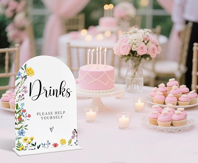 Acrylic Wedding Signs Drinks Please Help Yourself Sign, 6x8" Floral Themed Arch Acrylic Dessert Table Decor, Love Is In Bloom & Baby In Bloom Decorations for Baby Shower Bridal Shower Engagement