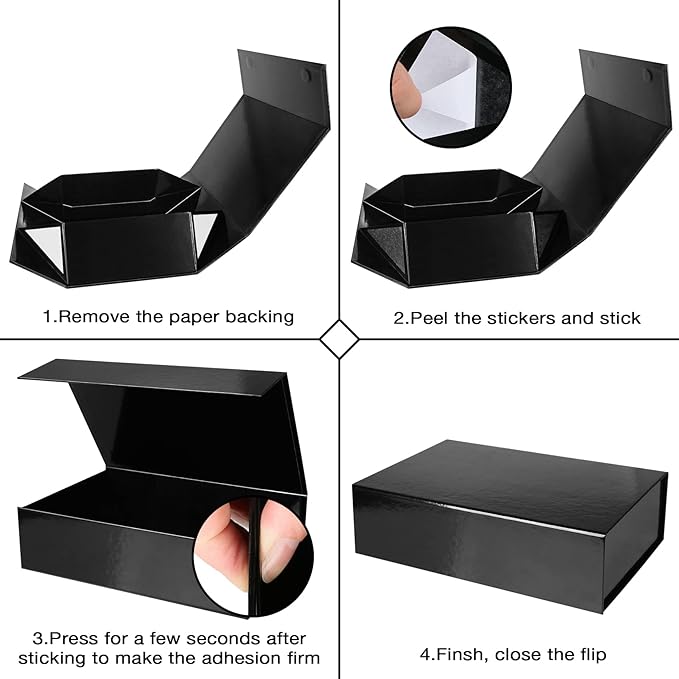 Aimyoo 3 Pack Black Collapsible Gift Box with Magnetic Closure Lids 10.5x7x3 in, Bridesmaid Groomsmen Proposal Box, Medium Rectangle Box for Present Graduation Wedding Storage