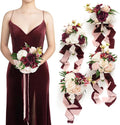 Ling's moment Artificial Flowers Marsala Red & Pink Bridesmaid Bouquet Set of 4, Wedding Flowers Bouquets for Bridesmaids, 7 Inch Bridal Bouquets for Bridesmaids, Wedding Decor, Ceremony, etc