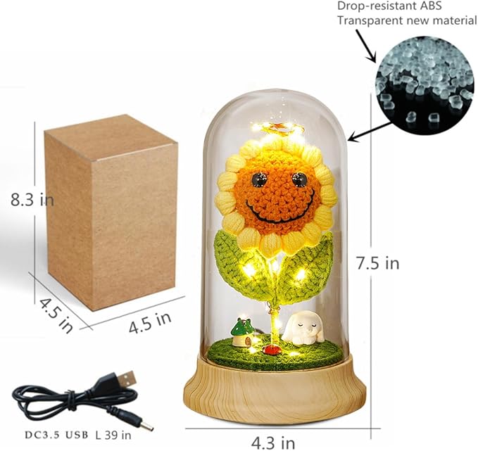 Levvohd Sunflower Gifts for Women, Sun Flower Birthday Gifts for Grandma, in Plastic Dome Sunflower, for Her Mom Mothers Day, Anniversary Christmas Valentine Gifts (C- White Rabbit)