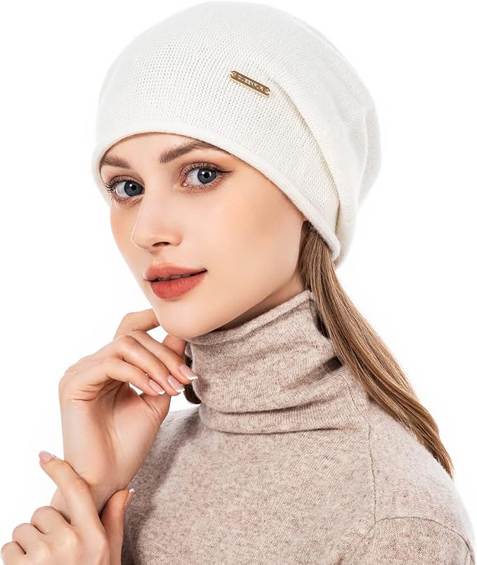 QUEENFUR Knit Slouchy Beanie Hats for Women Cashmere Ski Cap Knitted Wool Soft Warm Winter Hat