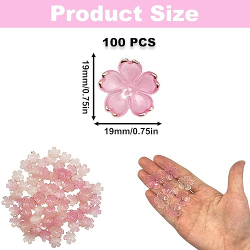 100PCS Cherry Blossom Acrylic Beads, Gold-Plated Flowers Beads for Jewelry Making, Pink Floral Spacer Bead for Keychains Earrings Bracelets Necklaces Lanyard DIY Handicrafts