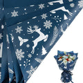 LeZakaa 20 Sheets Flower Wrapping Paper, Navy Blue Christmas Reindeer and Snowflake Design Waterproof Floral Bouquet Paper for Christmas, Winter Holiday Party Gift Packaging