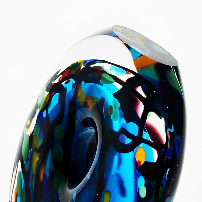 Luxury Lane Hand Blown Abstract Hollow Blue Tear Drop Sommerso Art Glass Sculpture for Home Decor 8.5 inch Tall Centerpiece Table Decoration