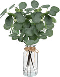 Artificial Eucalyptus Stems in Glass Vase 14" 6Pcs Faux Eucalyptus Branches Home Table Decor Fake Greenery Plants Stems for Farmhouse Wedding Centerpiece Bathroom Decorations