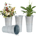 Notakia 10.62 Inch Galvanized Metal Vases Farmhouse French Flower Bucket Vases for Cut Flowers for Home Decor and Wedding Table Centerpiece Decorations (Medium Silver 4Pcs)
