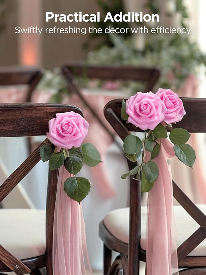 InnoGear Artificial Flowers, 100 Pcs Pink Foam Fake Roses Bulk with Stems for Decoration DIY Wedding Bouquets Centerpieces Bridal Shower Party Valentines Christmas Tree