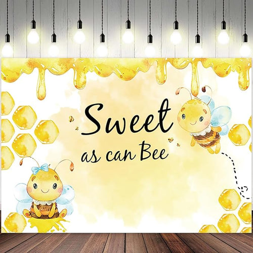 10x6.5ft Baby Shower Backdrop Sweet as Can Bee Photography Background Honeycomb Honey Yellow Bumblebee Boys Girls Kids Birthday Party Banner Decorations Newborn Gender Reveal Photo Booth Prop