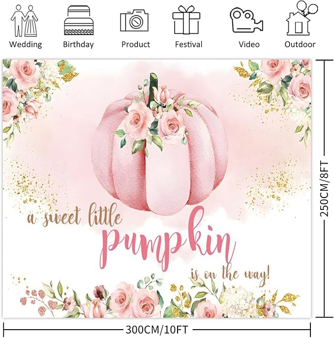Pumpkin 1st Birthday Backdrop, Blush Pink Floral Pumpkin First Birthday Background, Girl First Birthday Party Cake Table Decoration Banner Photo Booth Props (10x8ft)