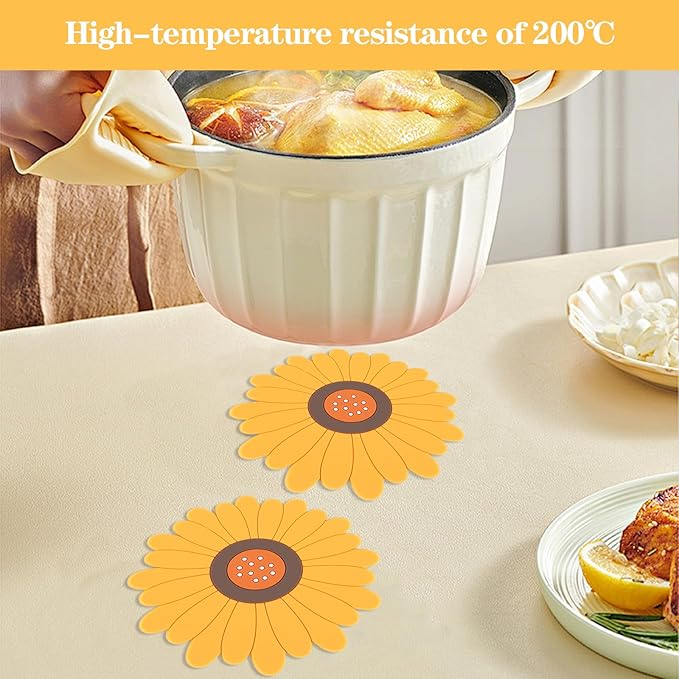 Flower Coasters Set of 6,Anti-Slip Heat-Insulating&Tabletop Protection,Home&Kitchen Coasters for Drinks,Easy to Clean,Beautiful Gift(Yellow Sunflower,3.9inches)