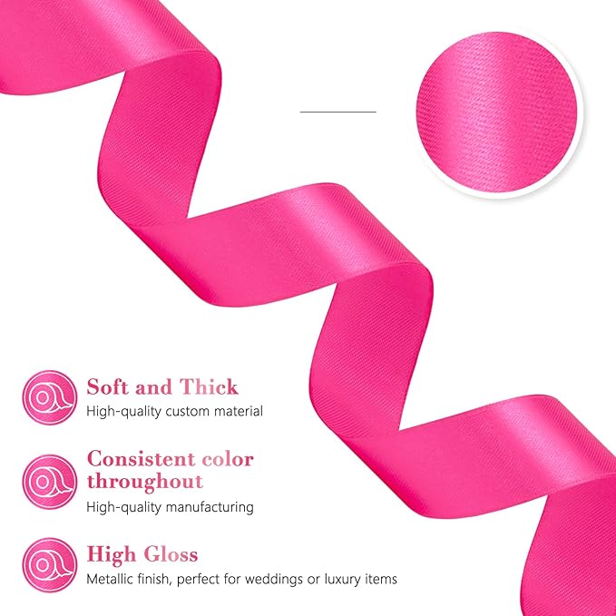 Hot Pink Ribbon 1 Inch 60 Yards, Versatile Hot Pink Satin Ribbon for Flower Bouquet, Graduation Lei, Crafts, Gift Wrapping, Baby Shower, DIY Bows and Wedding Decor