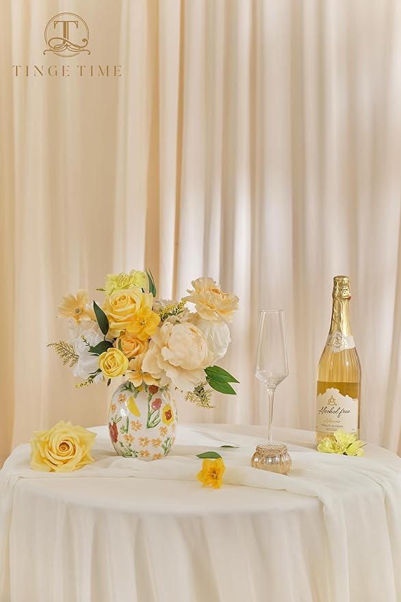 TINGE TIME Artificial Flowers Combo Mix Silk Flowers Yellow Roses w/stem for DIY Wedding Bridal Bouquets Baby Shower Floral Arrangement Table Centerpieces Home Decorations (Yellow & Champange)