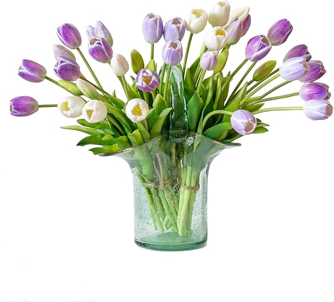15pcs Artificial Tulips Flowers, Real Touch Latex Bouquet, Fake Tulips for Office Wedding Party Home Kitchen Garden Decoration-B Amethyst